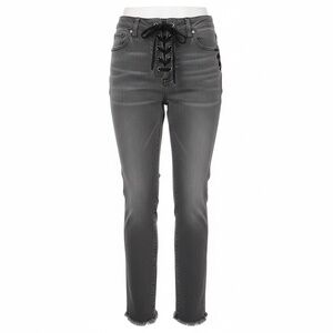 🔥 Project Runway Lace-Up Grey Jeans - Size 12 - Frayed Raw Hem Ankle Denim ✨